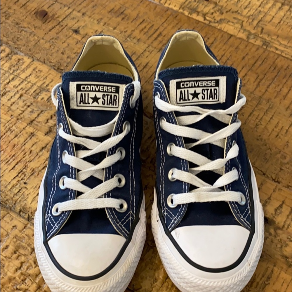 Navy Converse low tops